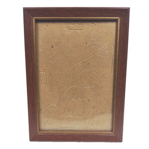 Vintage Metal Faux Wood Small Picture Frame w Gold Trim 5x7 Hang Stand MCM